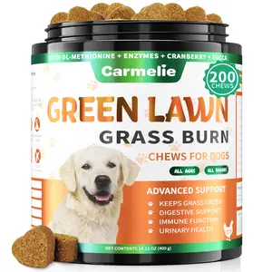 Carmelie Grass Burn Spot Chews – 200 Chews Dog Pee Grass Spot by Dog Urine – Urine Neutraliser for Lawn – Supports Urinary & Digestive Health with DL-Methionine, Probiotics & Enzymes
