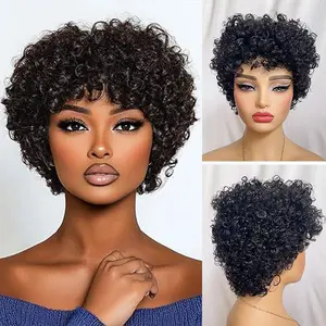 A Short Curly Fair-Elf Human Hair Wig For Women A Glue Free Mechanism Head Cover For Daily Wear With Natural Bangs