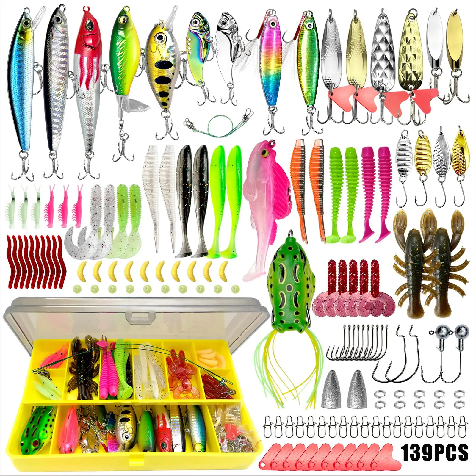 Fishing Lures Kit (1 Set), Including Spoon Lures, Soft Plastic Worms, Crankbait Jigs, Multifunctional Fishing Hooks, Outdoor Fishing Accessories [Pack