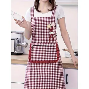 Fashionable Ladies' Checkered Print Work Apron, Japanese and Korean Style Gardening Apron, Gardening Work Apron, Outdoor Apron, Cleaning Smock for Kitchen Cooking Apron, Restaurant Group-buying Apron, Gift Apron.