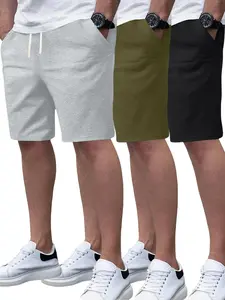 Men’s 3-Pack Summer Drawstring Cotton Shorts — Loose Fit, Fashionable Casual Style for Vacation, Outdoor Activities, Sports, Commuting/Work, Fishing, Basketball, Camping, Gym; Elastic Waist with Pockets; Great Gift for Boyfriend or Husband