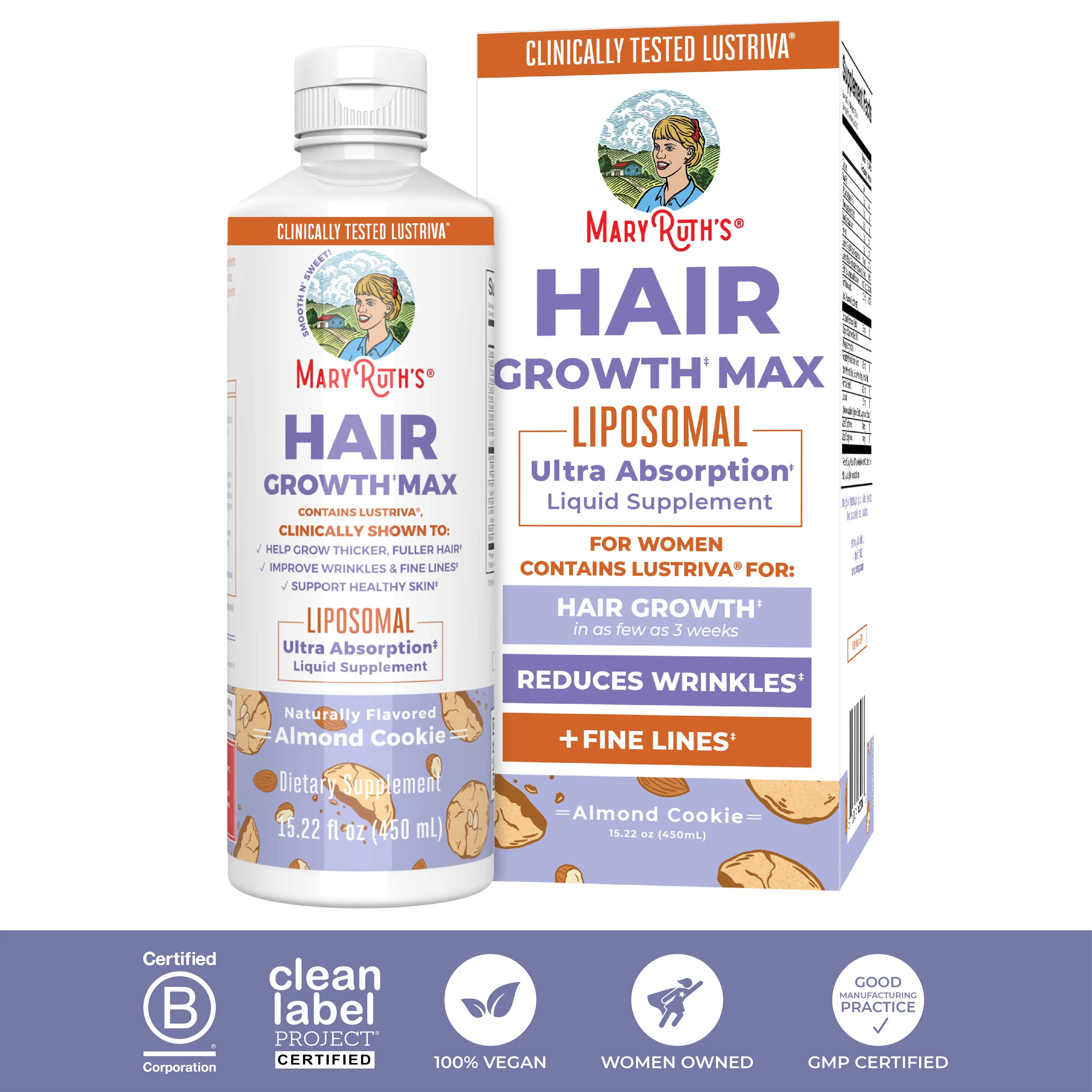 MaryRuth's Hair Growth Max Liposomal - Lustriva + Biotin 10000mcg + Pumpkin Seed...