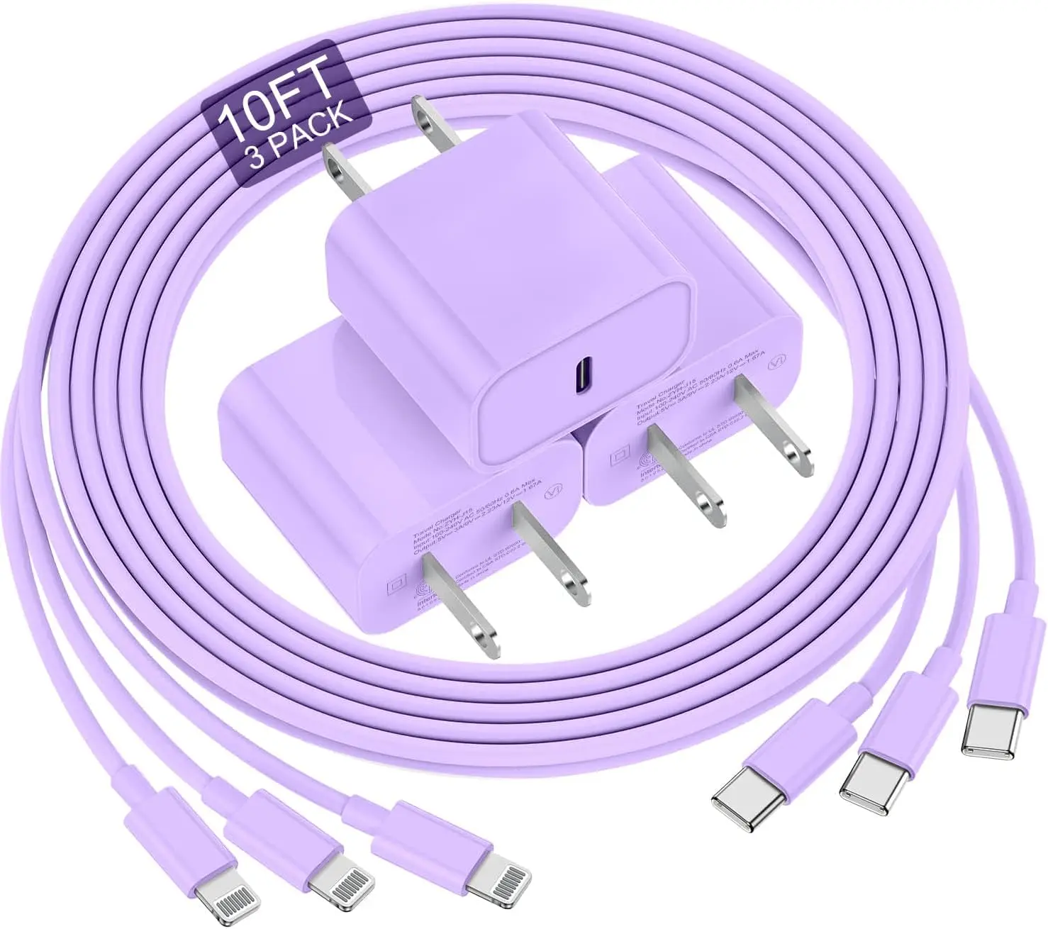 3 Pack For iPhone Charger Fast Charging 10 FT, Long USB C to Lighting Cable 10 Foot with 20W USB C Rapid Phone Charger Block For iPhone 14 Pro/13Pro Max/12/11Pro/Mini