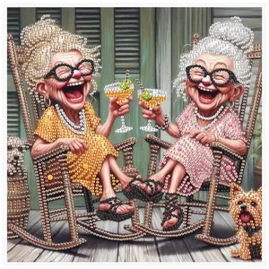 5D Diamond Arts Colorful Painting Kit, Old Sisters Chatting Pattern DIY Diamond Arts Colorful Painting without Frame, Handmade Craft Wall Decor, Diamond Painting Kits