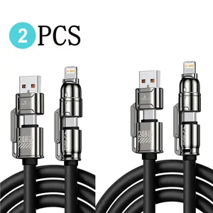 100w Four-In-One Data Cable Durable Dual Type-C Compatible Apple iPhone Huawei Devices PD Fast Charging Two-In-One Charger Line