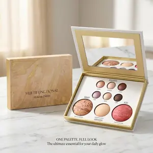 Full Face All-in-One Makeup Palette - 6 Shades Eyeshadow, Marbled Blush, Shimmer Highlighter and Matte Bronzer Travel Cosmetic Kit