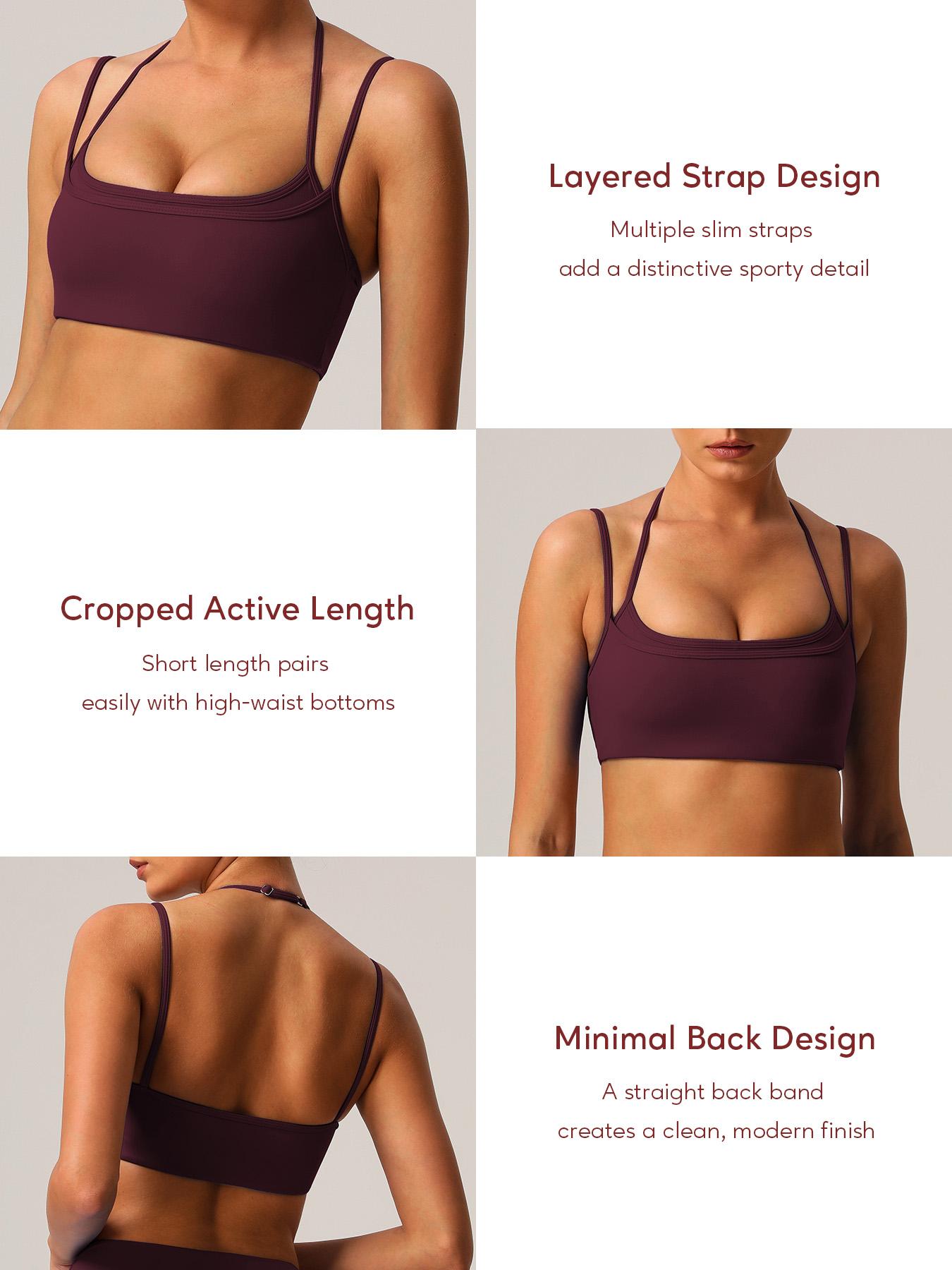 Sodalemon Women double layered-strap scoop-neck yoga sports bra, cropped open-back workout top, outdoor Pilates fitness sports bra