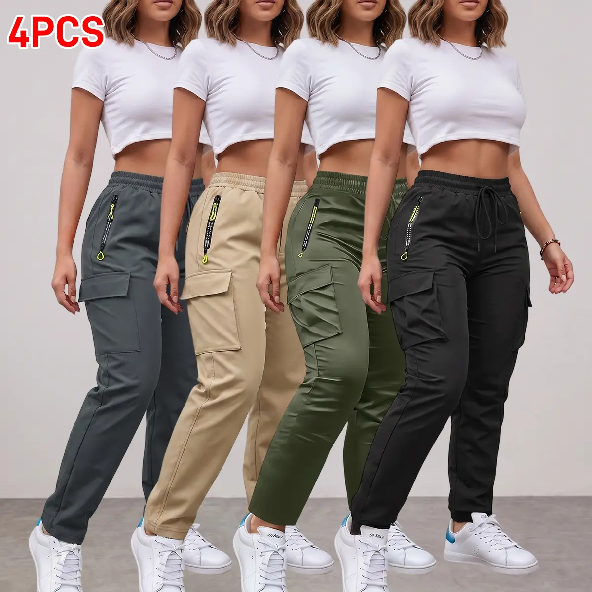 Women's Lightweight Straight-Leg Cargo Pants, Casual Outdoor Trousers with a Drawstring Waist and Multiple Pockets, Cargo Pants Women