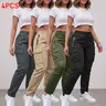 Women's Basic Slim Plain Lightweight Straight-Leg Breathable Stretchy Cargo Pants - All Purpose Trouser Clothes with Drawstring Waist, Multiple Pockets for Casual Outdoor Wear (Black, Gray, Khaki, Dark Blue)