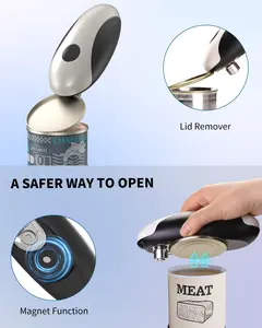 Self Design High End Rechargeable Electric Can Opener One Touch Automatic Can Opening with Lid Remover Smooth Edge Cutting Food Safe Easy to Use for Seniors Arthritis White
