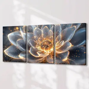Flower Pattern Canvas Painting with Frame, 3 Counts/set Modern Art Print, Wall Art Decor for Home Living Room Bedroom Office, Modern Home Decoration