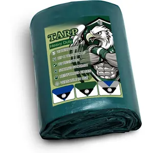Heavy Duty Tarp  12x20 , 16 Mil Thick Green Poly Tarps, Grommets, Reinforced Edges, ,  and  Resistant, Multipurpose Tarpaulin Cover for Outdoor Camping