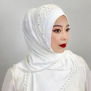Women Hijab  Muslim Hijab Solid Color Beaded Arab Hijab Long HijabBeaded Soft and Easy to Wear Hijab Turkish Head Wrap Scarf