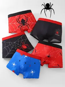 5pcs Boys' Spider Print Briefs, Comfortable Skin-Fit Underwear, Loose-Fitting Sportswear, All Seasons Wear, Casual Style, Casual Comfy Underwear