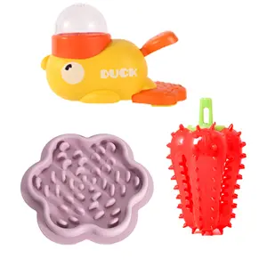 DearPaws 3-in-1 Pet Feeding Bundle for Cats & Dogs - Little Yellow Duck Food Dispenser, Chili Pepper Leaker Toy, & Silicone Slow Feeder Licking Bowl - Interactive Anti-Gulping Mealtime Set for Healthy Eating