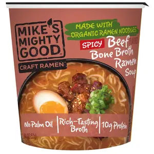 Mike's Mighty Good Spicy Beef Soup – 6-Pack 1.8 oz Each Instant Ramen with Rich Broth, Organic Noodles, Protein, Healthy Noodle Cup - Food