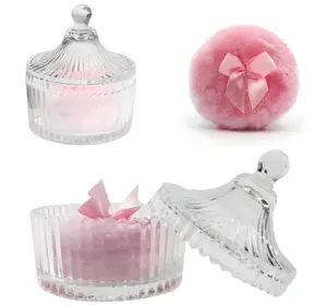 2 Pcs Large Body Powder Puff and Container Valentine's Day gift Powder Container with Puff Crystal Case Soft Washable Reusable Velour Face Body Glitter Wet Dry Makeup (Pink)