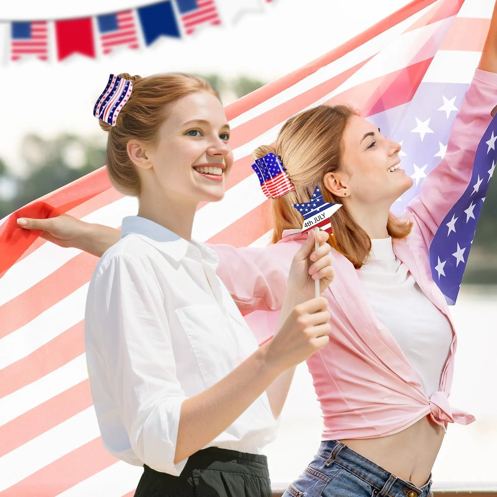 Homestock 3-Pack American Flag Claw Clips, Patriotic Hair Clips for 4th of July
