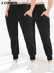 【Plus Size】 Solid Pocket Jogger Pants, Casual Comfy Trousers for Daily Wear, Women's Bottoms for All Seasons
