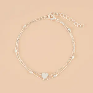 Heart Anklet Personalized Double Layer Simple Heart Beach Anklet for Women Foot Jewelry Suitable for Men and Women Birthday Mother's Day Gift Wedding Set