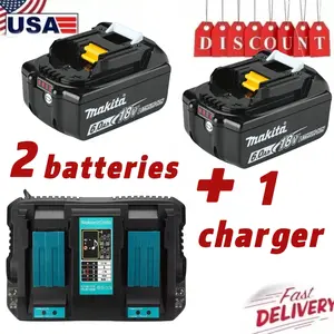 2 Batteries + 1 Charger  For Makita 18Volt LXT Lithium-Ion Battery BL1830 BL1860 1840  with LED indicator 100% NEW