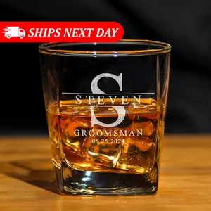 Custom Groomsmen Whiskey Glass - Personalized Best Man Proposal Gift - Engraved Wedding Party Bourbon Glass - Permanent Etched Barware