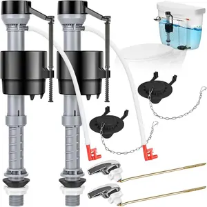 2-Pack Black Universal Toilet Tank Replacement Kit - Upgrade Design Fill Valve, 2-in Flapper, Adjustable Quiet Handle, Easy-to-Install Complete Bathroom Home Supplies Parts
