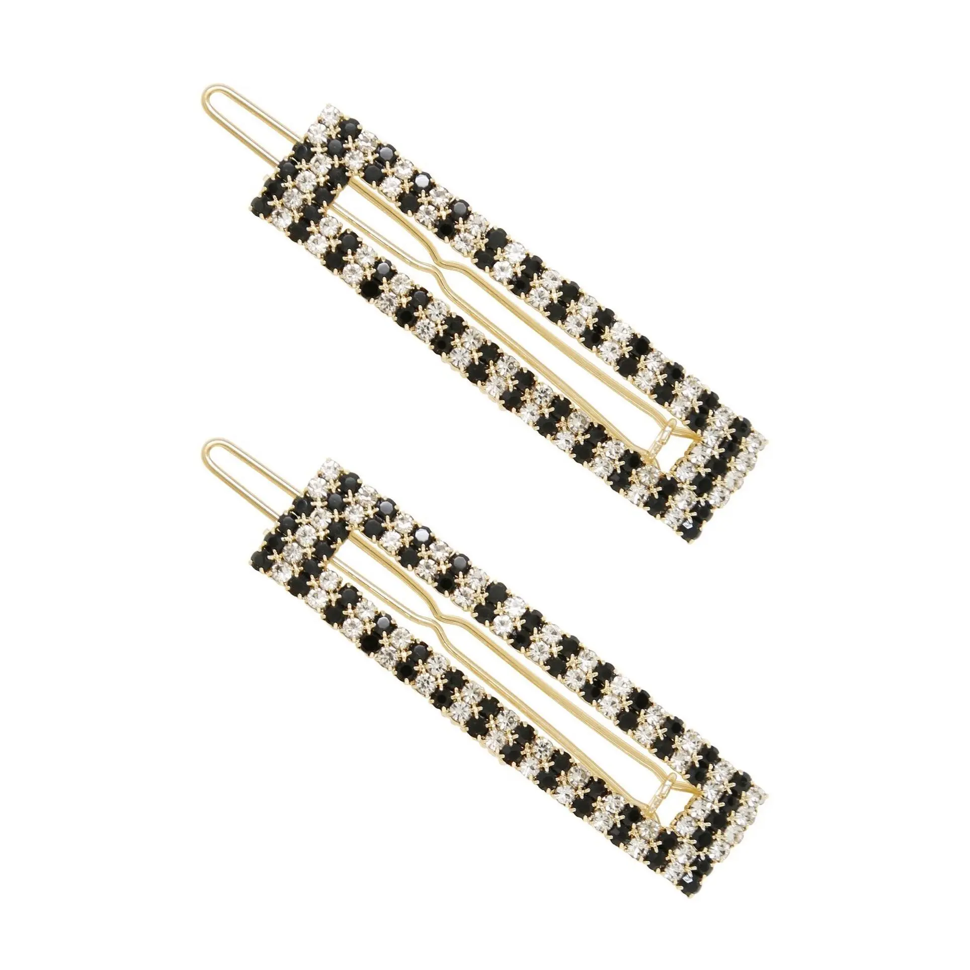 Ettika Set of (2) Black & Clear Crystal Rectangle Barrettes