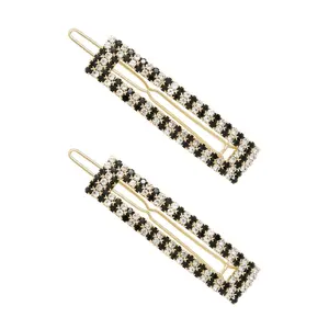 Ettika Set of (2) Black & Clear Crystal Rectangle Barrettes
