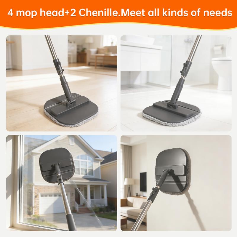 Mop and Bucket Set, Spin Mops with Separate Dirty and Clean Water, 6 Replaceable Mopping Pads with Foldable Buckets for Household Use Floor Cleaning