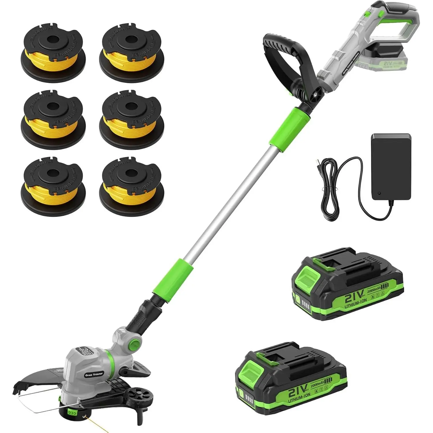 12" 21V Weed Wacker Cordless, 2 in 1 String Trimmer & Edger with Auto Line Feed, 2 Speed Modes, 2 X 2.0Ah /1 X  Charger/6 X Replacement Spools, Weed Eater for Lawn, Garden, etc