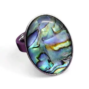 Iridescent Abalone Shell Statement Ring – Stainless Steel (Size 7)