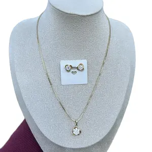 14k Gold Plated Set Pendant and Earrings - Fashion Accessory for Women