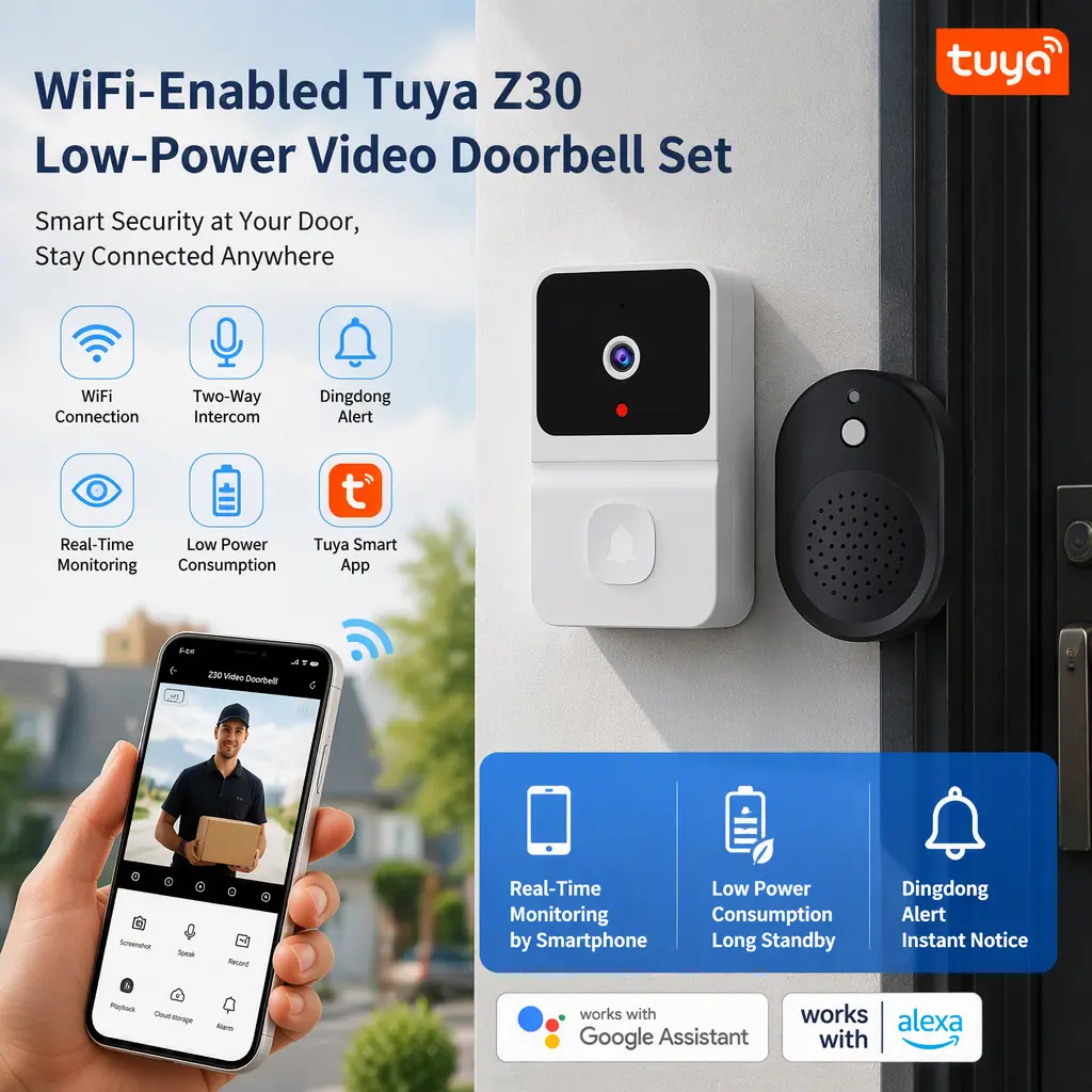 Home Security Tuya Z30 Video Doorbell, Low‑Power WiFi Intercom Doorbell Dingdong Kit, Mobile Phone Remote Monitoring Function