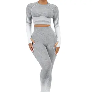 FeelinGirl Workout Sets for Women 2 Piece Long Sleeve Gym Outfit Yoga Set Crop Top High Waist Legging with Pocket dealsforyoudays