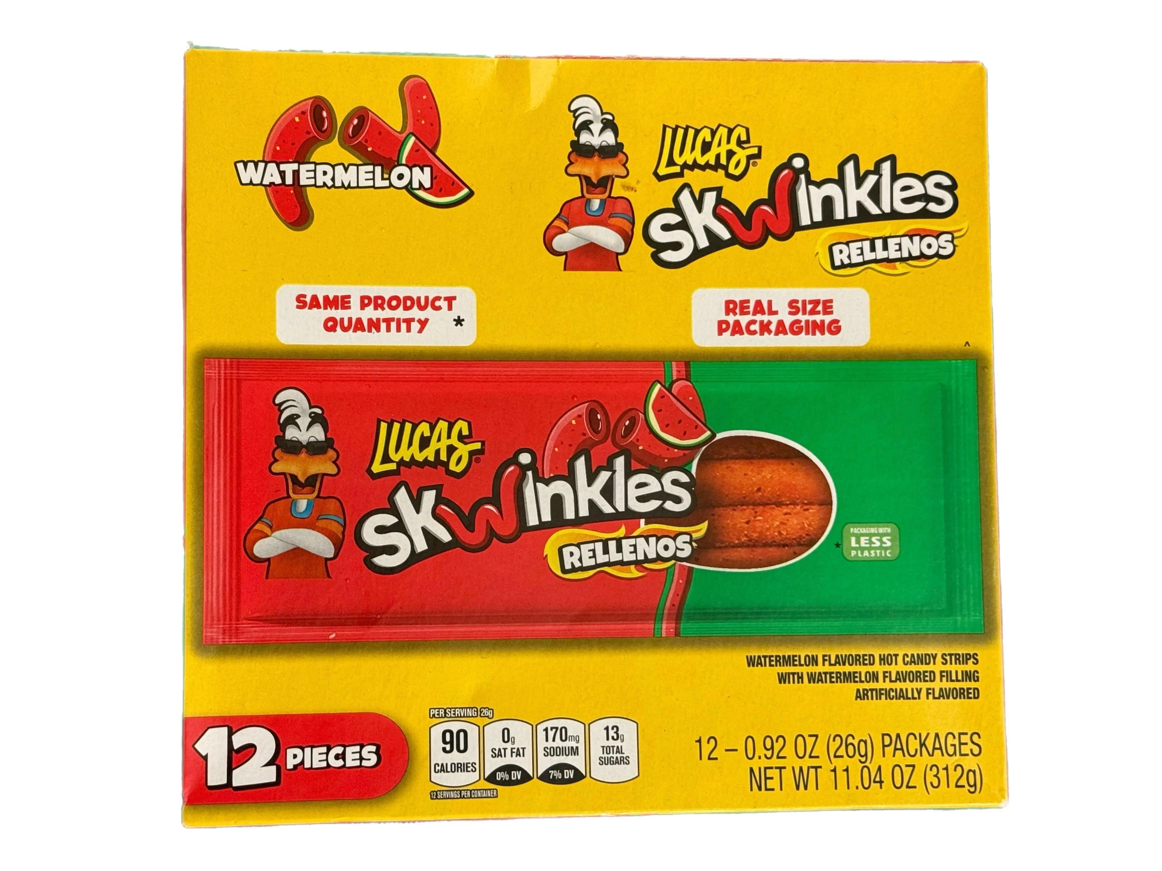 Lucas Skwinkles Rellenos Watermelon Candy Strips 12 Pack NW 11.04 oz (321 g) – Watermelon Flavor Filled Candy – Mexican Spicy Candy