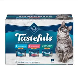 Blue Buffalo Tastefuls Natural Pate Wet Cat Food Variety Pack 3-oz Cans 12 Count - 4 Each of Chicken Salmon Ocean Fish & Tuna Entrées