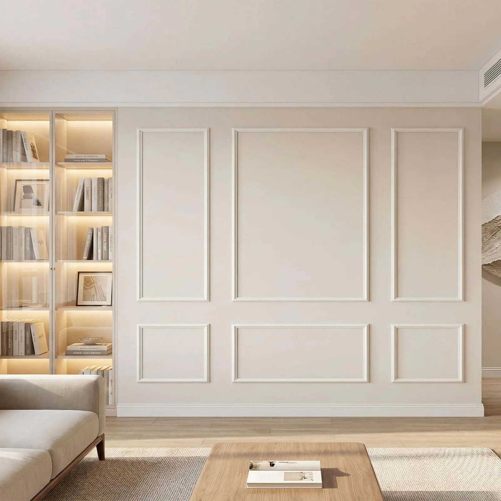 GAOMON Premade Pre-Cut Bilinear Frame Wall Molding Set, 6 Separated Decorative Wainscoting Accent Panels, Glue-On Ready-to-Assemble Wall Trim for Interior Home Living Room Bedroom Corridor Decor