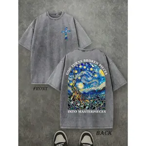 Men Christian Faith T-Shirt God Turns Pieces into Masterpieces Double Side Printed Gospel Tee Soft Cotton Breathable Church Outfit Church OOTD Summer