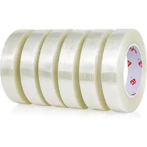 Mono Filament Tape,Strapping Tape,Fiberglass Filament Tape Transparent Reinforced Heavy Duty ing Strips for Shipping Sealing Binding Fixing 6  1 inch x 55 Yards