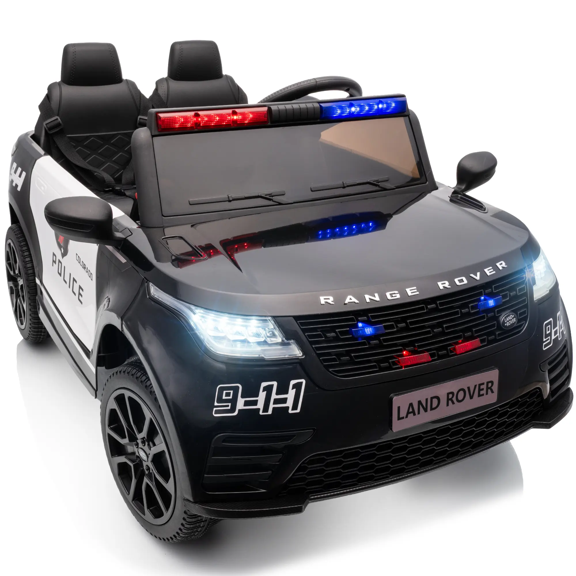 Hikiddo 24V Kids Ride on Police Car, Licensed Land Rover Electric Car for Boys Girls Toddlers with Remote Megaphone Bluetooth