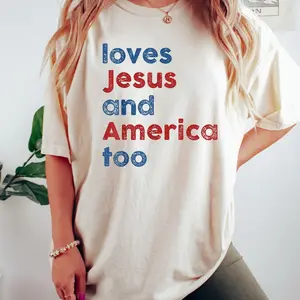 Loves Jesus and America Too Shirt, Patriotic Christian Shirt, Independence Day Gift, USA Shirt, Red White and Blue Shirt, God Bless America