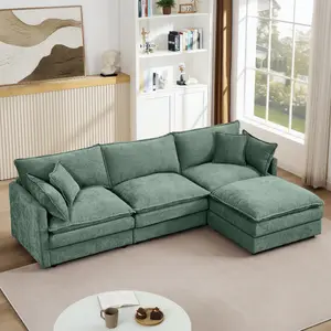 Modular Sectional Sofa, 102 Inch L Shaped Couch Set for Living Room, 3-Seater Comfy Cloud Couches with Movable Ottoman, DIY Combination, Chenille,Modular Sectional Sofa Set with Removable Ottoman,Modern modular furniture, featuring cushioned s#Summervibes