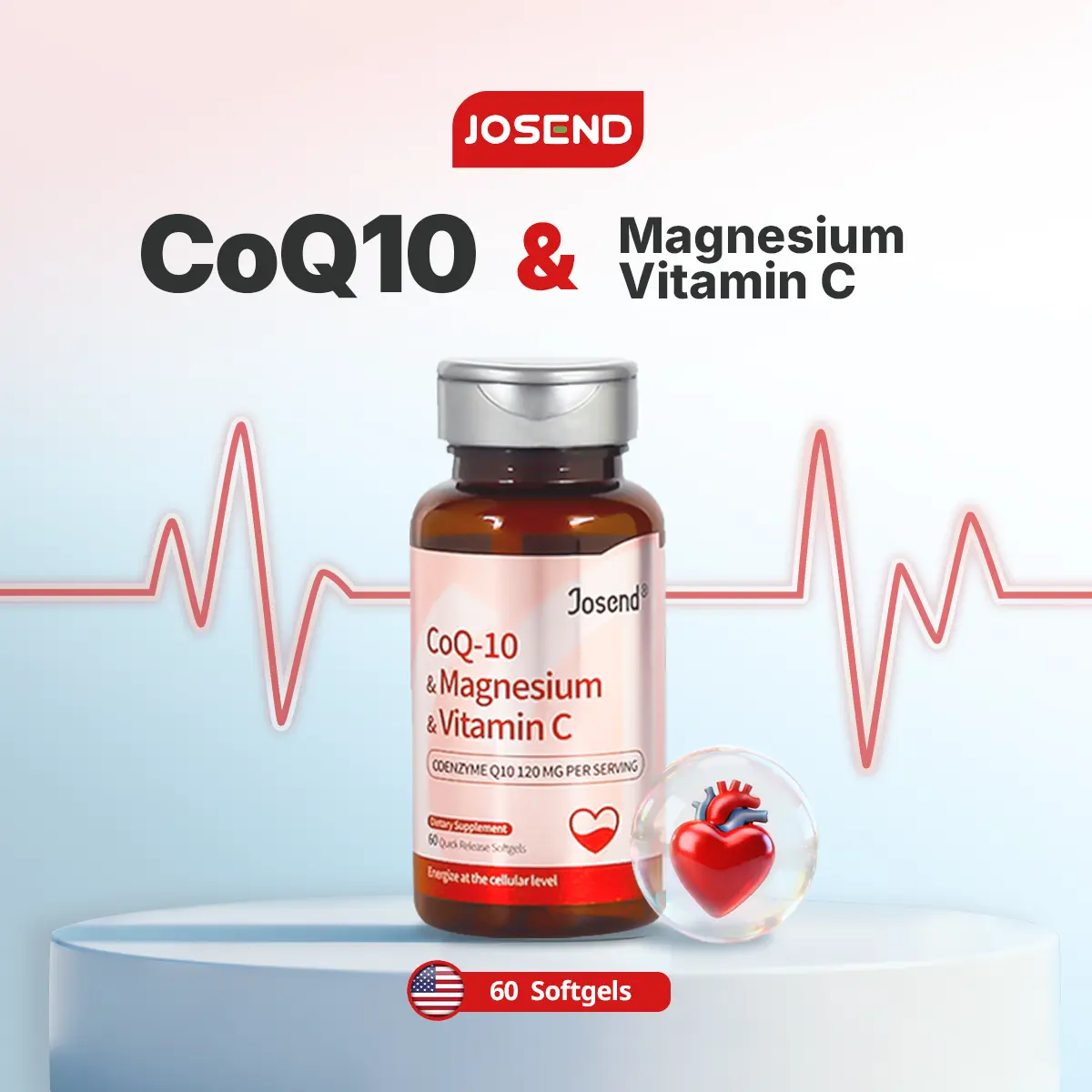JOSEND  3-in-1 CoQ10, Magnesium & Zinc | Clinically Tested for Heart Health, Immunity, and Energy | 60 Capsules