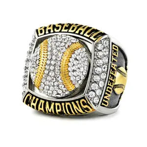 Silver Baseball Championship Ring Luxury Gold Electroplated Trophy Ring with Crystals, Sports Memorabilia Gift for Baseball Fans Players and Coaches
