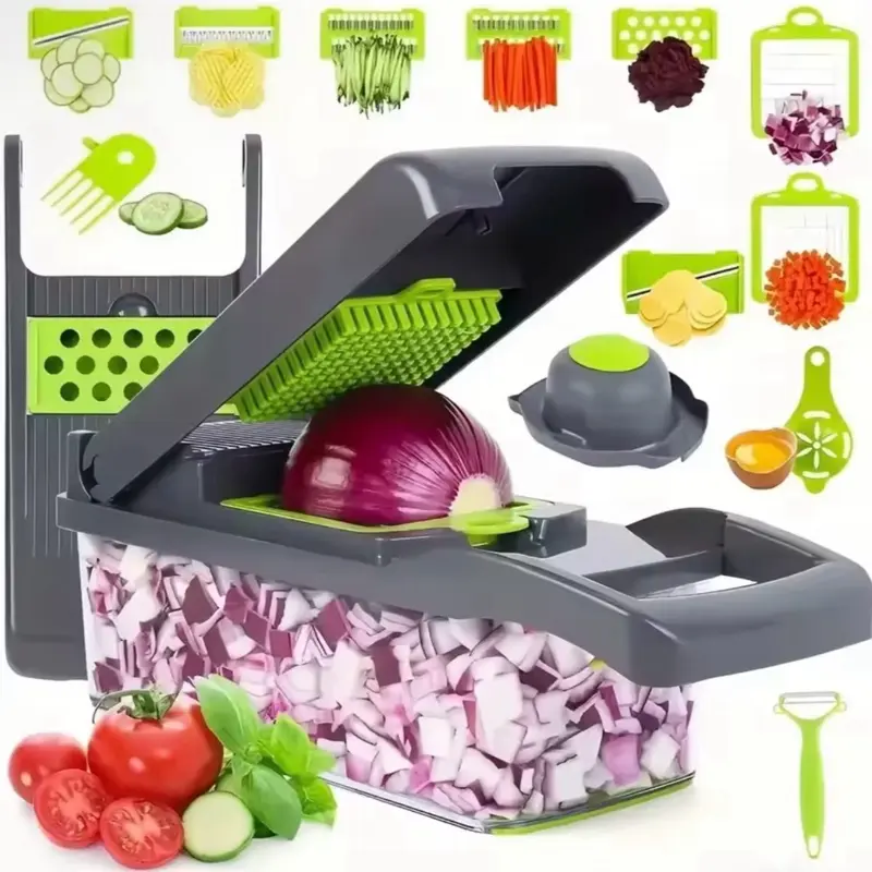16-In-1 Vegetable Chopper With 8 Blades, Container, Shredder And Strainer, Vegetable Slicing, Dicing, Shredding, Cubing, Multi-Purpose, Great Home Kitchen Gifts