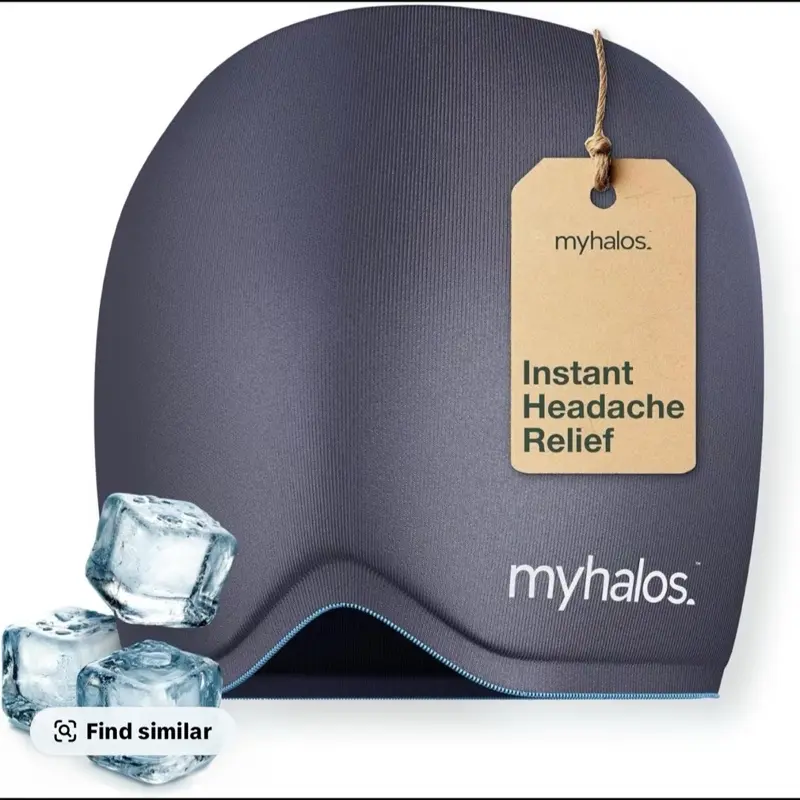 ￼ MyHalos Migraine Relief Cap | 30% Thicker Gel Headache Hat, 2x Cooling + Odor-Free Freezer Bag | Long Lasting Cold Therapy for Stress, Sinus, Puffy Eyes & Hangover