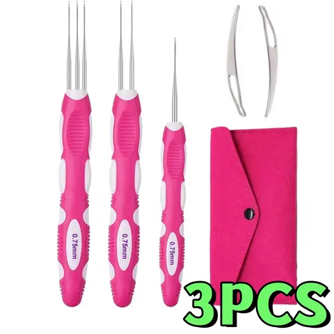 3PCS 0.75 mm Silicone Plastic Dreadlock Crochet Multi-Hook Set - Sturdy Metal-Body Tool, Non-Slip Grip Eases Hand Fatigue, Efficient Interlocking Weaving Tool for Locs Hair Braiding - Home Improvement Building Supplies