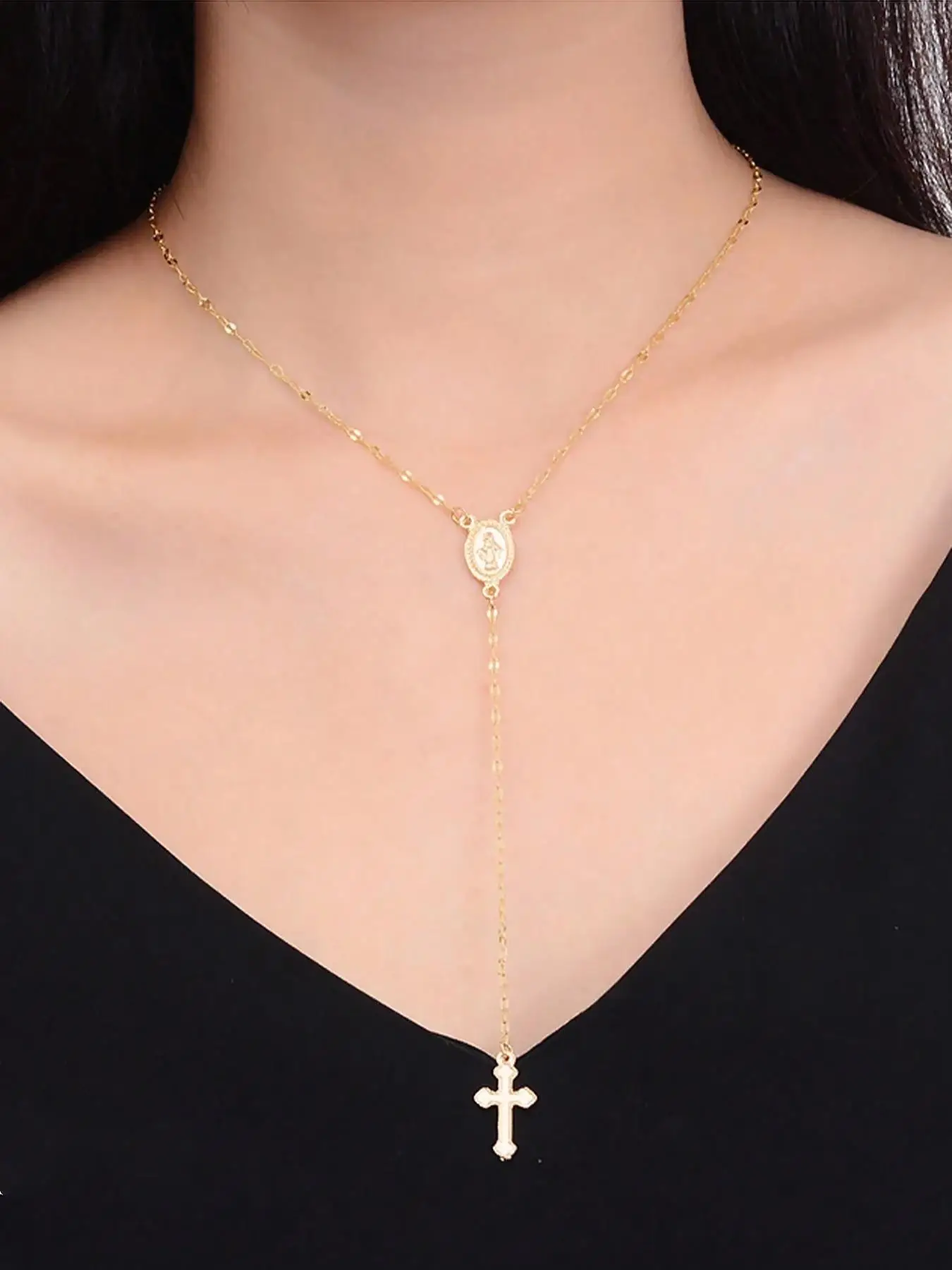 Fashion Cross & Virgin Mary Pendant Necklace for Women, 1 Piece Fashion Jewelry for Party, Daily Clothing Decor, All-match & Exquisite Jewelry for Bir