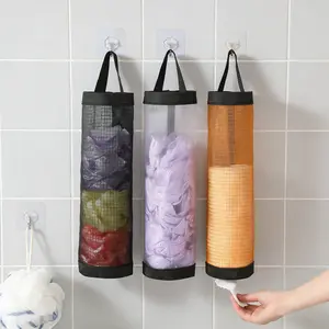 Free 2 Self-Adhesive Hooks,2 Counts Plastic Bag Storage Bag,Hanging Foldable Mesh Bag,Garbage Bag Organizer,Kitchen Storage Bag,Kitchen Organizer,Household Items.